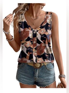 🆕Sleeveless Eyelet Button-Front Tank Top